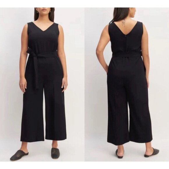 Everlane Triacetate Jumpsuit Black Sleeveless Cropped V-Neck Womens Size 4 - Picture 1 of 14